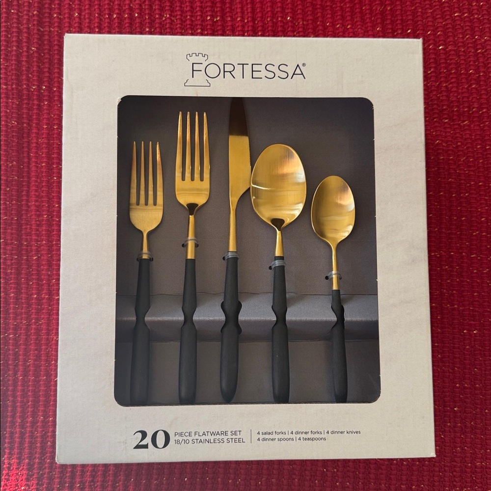 Fortessa Elegant 24k Gold and Black Flatware Set
